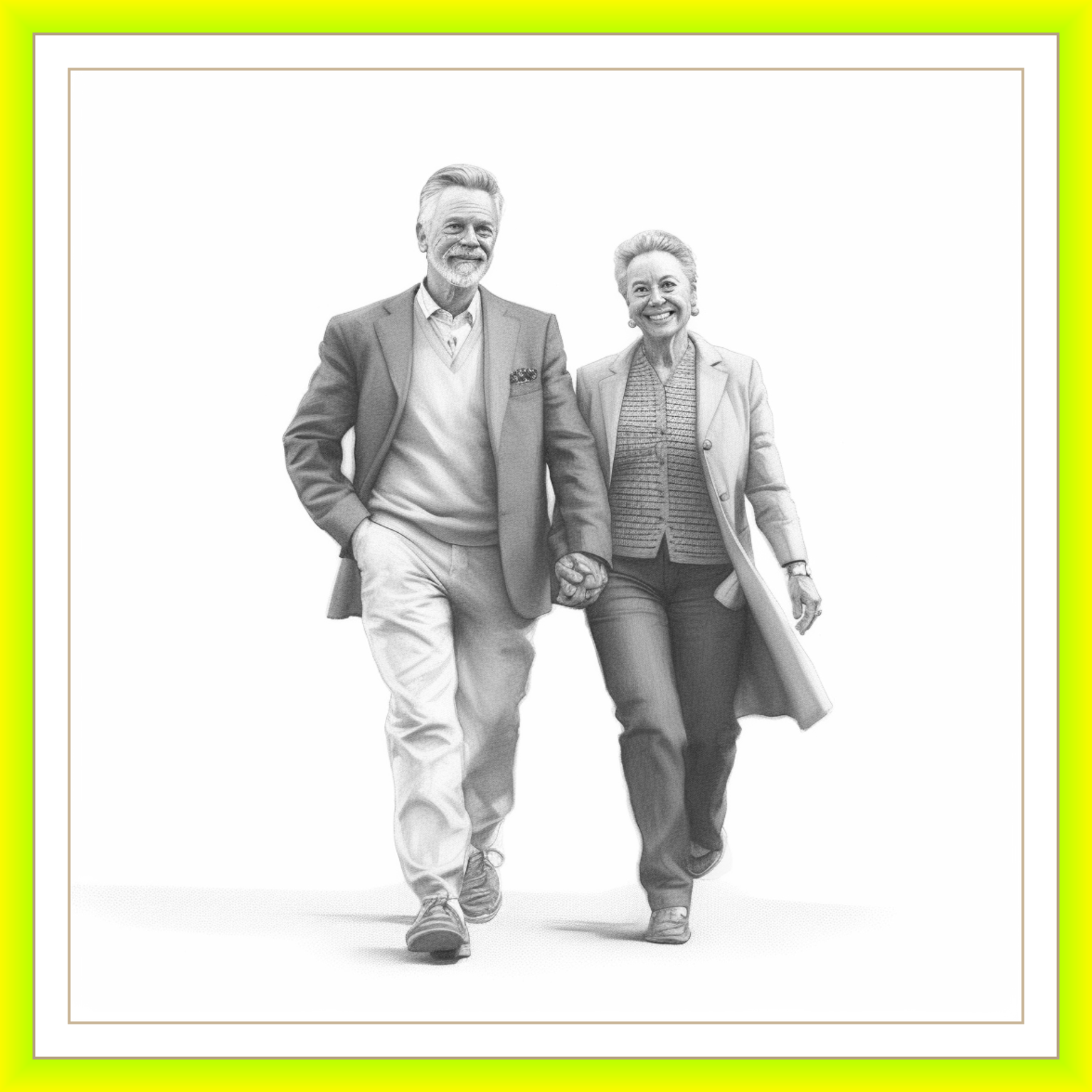 Pintura personalizada | Desenho | Retrato | Retratos pintados a carvão ou lápis por foto | fotografia pintada de um homem e uma mulher de mãos dadas